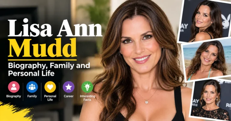 Lisa Ann Mudd biography thumbnail featuring a portrait and text about family and personal life