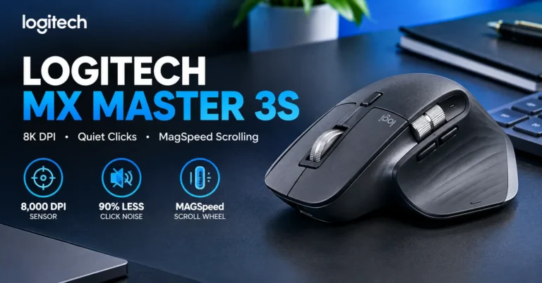 Logitech MX Master 3S wireless mouse in graphite with ergonomic design, precision scroll wheel, and customizable buttons.