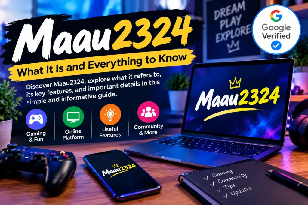 Maau2324 feature image showing branded text on a laptop and smartphone in a modern gaming workspace.