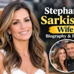 Stephanie Sarkisian Wife biography feature graphic with text about her family and marriage to Steve Sarkisian.
