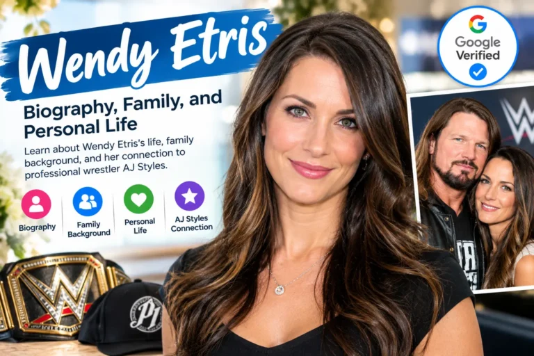 Wendy Etris biography feature image highlighting her family background, personal life, and connection to AJ Styles.